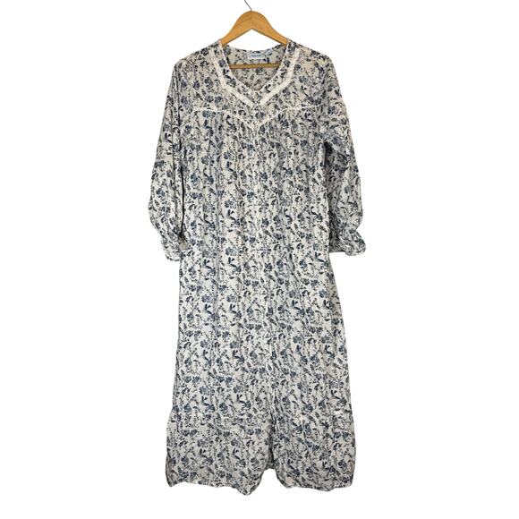 Vintage Other - Vintage Bird Floral Print Long Nightgown Cotton Pajama Large Cottagecore Granny